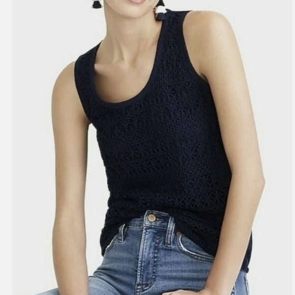 J. Crew Tops - J. Crew Navy Eyelet Sleeveless Blouse Tank Top XS *D3